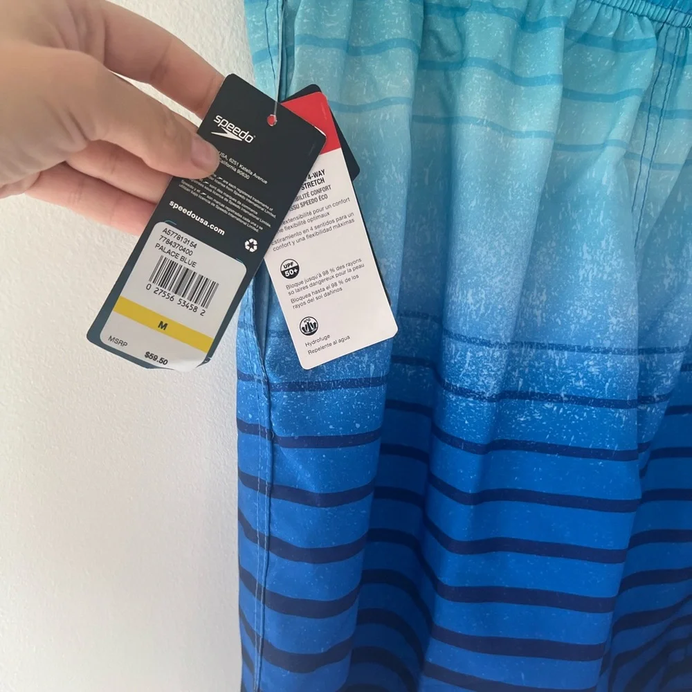 Speedo‎ Eco Comfort Stretch Bondi Boardshorts Palace Blue Striped Swim Trunks
